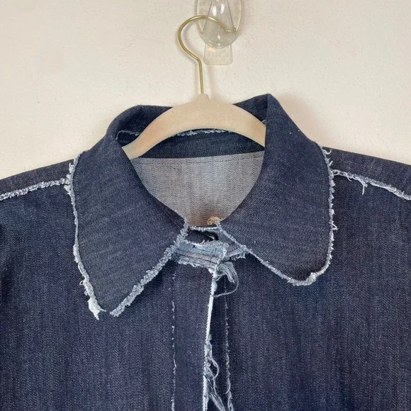 Norma Kamali Woman's S Frayed Seam‎ Jean Jacket Spring Cropped Collared